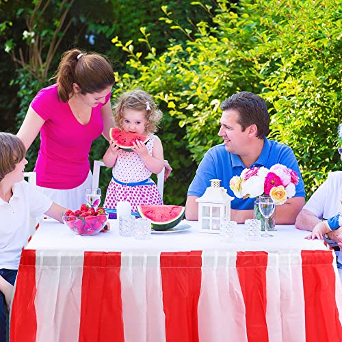 Red White Striped Circus Theme Table Skirt Set for Parties - 4 Pieces, 165 x 29 Inches