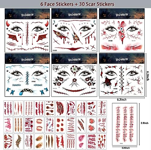 Fake Tattoos Set 260+ Designs for Halloween Face & Body - Waterproof & Safe