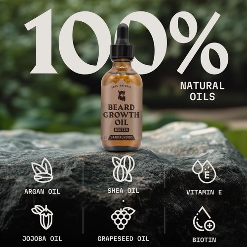 Striking Viking Beard Growth Oil - 2 Fl Oz, Pack of 2, Sandalwood - Nourishing Jojoba & Argan Oil Hydration - Intense Thickening for Beard Growth