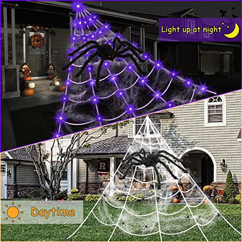 Outdoor Halloween Spider Web Lights Set - Purple LED with Large Spider & Variations