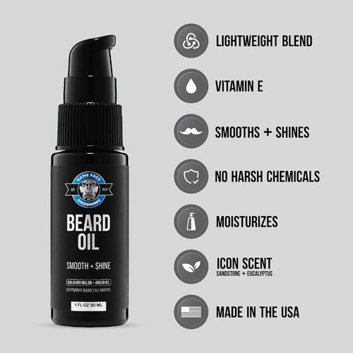 Game Face Natural Beard Oil - Hydrating Men's Beard & Mustache Oil | Eucalyptus & Sea Salt, 1 fl oz | Lightweight Formula for Silky Smooth Shine