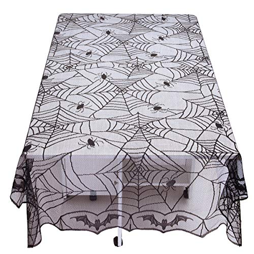 95x47 Inch Black Lace Spider Web Halloween Tablecloth - Rectangular