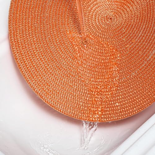 Round Placemat Set of 8 - Heat Resistant Washable Woven Braided Table Mats for Dining & Home Decor (Orange)