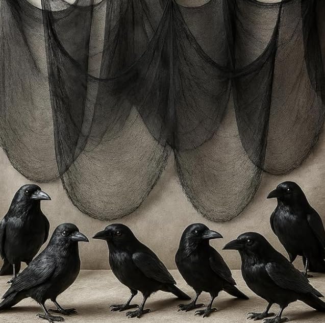 Halloween Creepy Cloth and Crows Set - Black, Pack of 7 - Spooky Decor