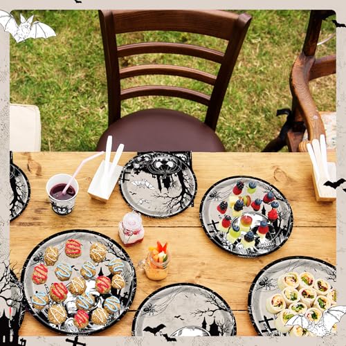 Halloween Skull Pumpkin Party Plate & Napkin Set for 24 Guests