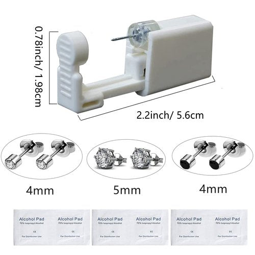 Ear Piercing Kit, 6 Pack Ear Piercing gun Kit with 4mm 5mm Earrings, Self Disposable Ear Piercing Gun