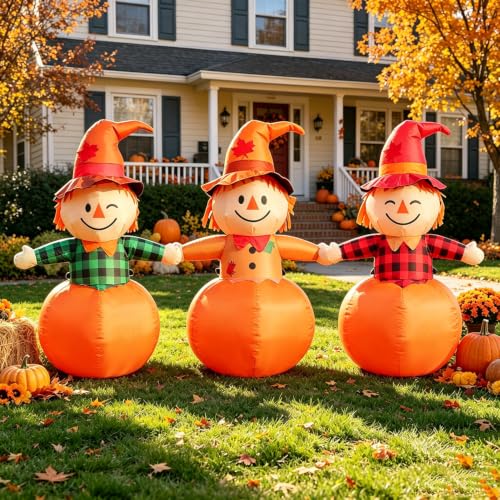 3-Piece Inflatable Outdoor Scarecrow & Pumpkin Halloween Yard Decoration with Lights - Fall Lawn Decor
