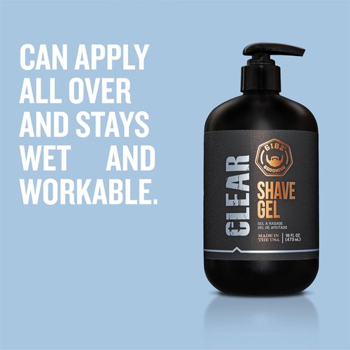 GIBS Grooming Clear Shave Gel - Moisturizing Formula with Shea Butter & Aloe | 16oz Pump