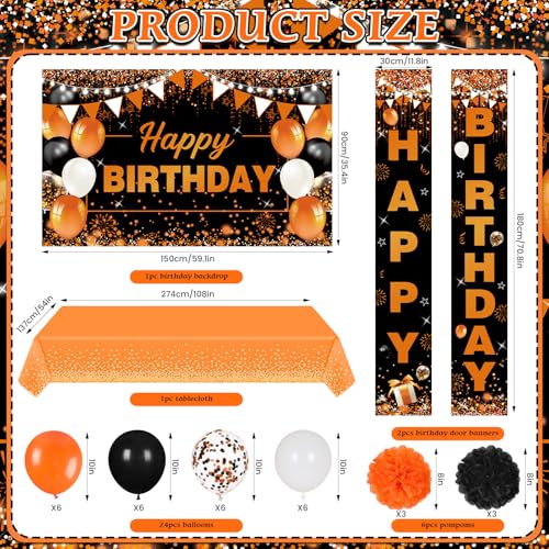 Orange & Black Birthday Decorations Set - Banner Balloons Tablecloth Pompoms - Variation: Orange Black