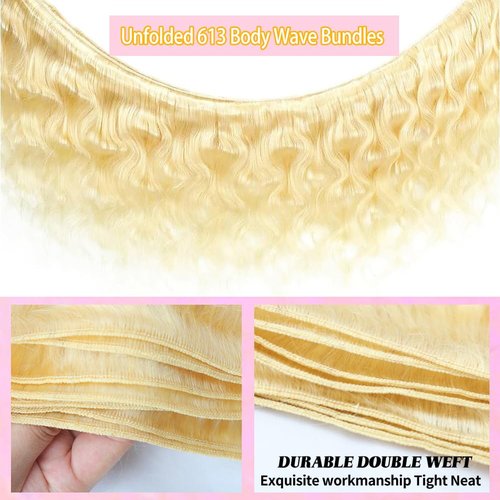 OUAYESI 613 Bundles Human Hair Body Wave Blonde Bundles Human Hair 16 Inch 100% Unprocessed 12A Brazilian Virgin Raw Weave Bundles Human hair Blonde Bundle Body Wave Extensions for Women