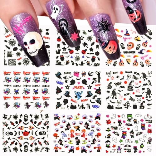 Halloween Nail Stickers Set - 30 Sheets Pumpkin Ghost & Spiders for DIY Manicure
