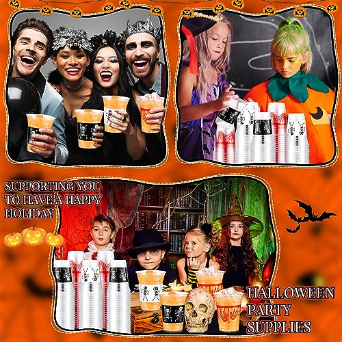 90-Pack Halloween Plastic Cups 12 oz Blood Skeleton Disposable Party Supplies