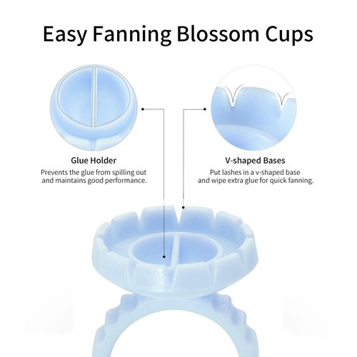Miuffue Glue Rings for Eyelash Extensions, 300 Pcs Smart Holder Easy Fanning Cups for Volume Lashes, Blue