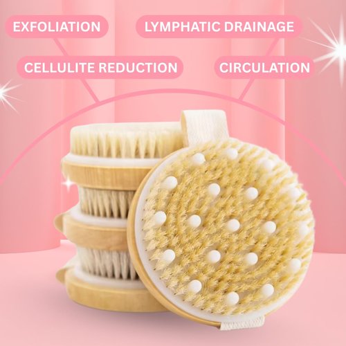 Essential Aura Dry Body Brush – Eco-Friendly Natural Bristles for Gentle Exfoliation, Skin Renewal, Improved Circulation & Lymphatic Support – Perfect Detox & Spa Self-Care Accessory (Tan)