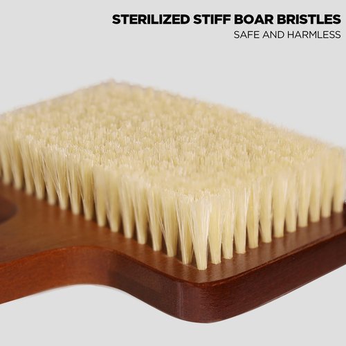 ICANdOIT Exfoliation Set-17.71 Inch Boar Bristles Back Scrubber Bath Brush,Shower Brush with No-Slip Curved Handle,Dual-Sided Face Exfoliation Glove