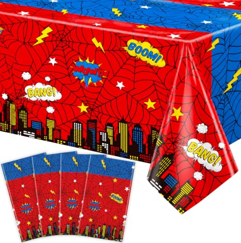 Spider Party Tablecloth 51x86 Inch - Red & Blue Plastic Birthday & Halloween Decor - Variation 4
