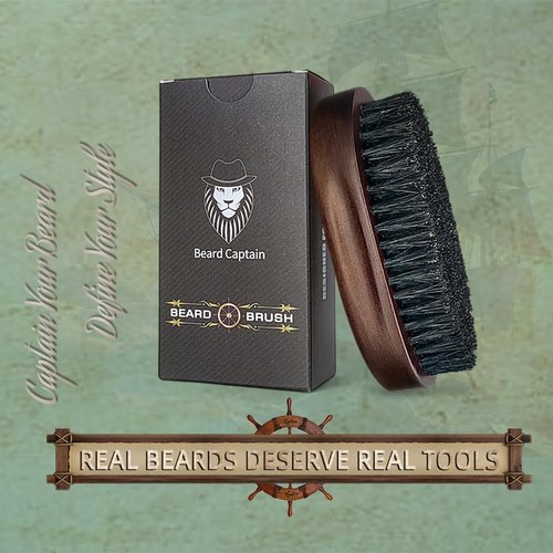 Beard Captain 100% Boar Bristle Beard Brush for Man – Retro Wooden Handle, Promotes Beards Growth & Softens, Travel Size
