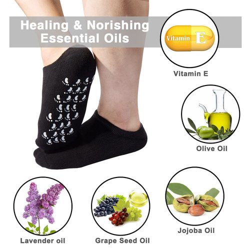 Codream Large Men's Moisturizing Gel Socks Men's Feet Care Ultimate Treatment for Dry Cracked Rough Skin on Feet Pack of 2 Pairs Black US Men 10-15
