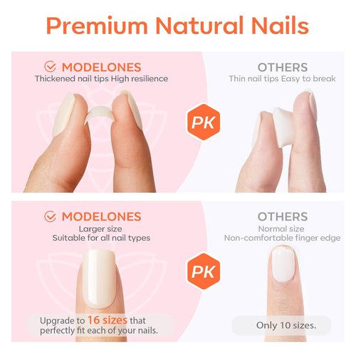 Modelones Press On Nails - Reusable Pink Short Square Fake Nails Kit | 32 Pcs, 16 Sizes, Includes Glue & File
