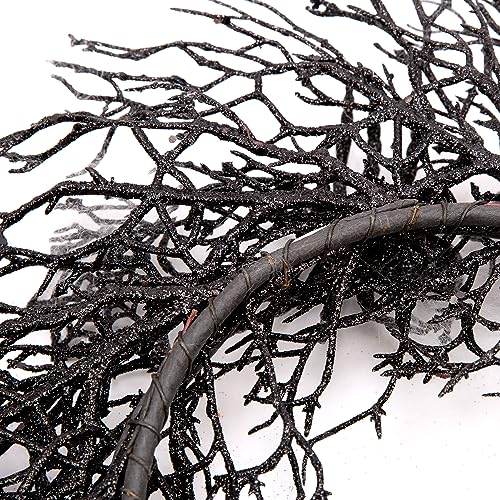 Halloween Wreath Black 18 Inch Door Decor with Spiders & Webs - Skrantun