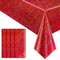 Red Holographic Tablecloths 40 x 108 Inches - 4 Pack Iridescent Plastic Holiday Decor