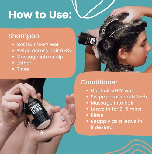 SeaBar Shampoo and Conditioner Bar Set with Refillable Applicator - Salon-Quality Cleanse & Condition – Volume & Soft, Manageable Lengths - Sulfate & Silicone-Free, TSA-Friendly - Coconut & Lime