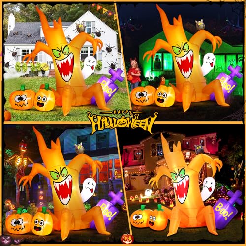8FT Halloween Inflatable Spooky Pumpkin Tree Outdoor Decoration with LED Lights - Yard Lawn Decor