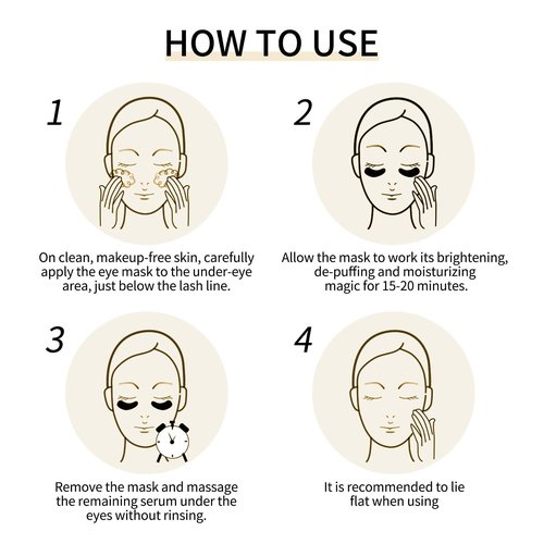 Tunbot Eye Mask - 60 Pieces - 24k Gold Eye Mask - Anti-Aging - Contains Collagen & Hyaluronic Acid - Removes Dark Circles, Puffiness & Wrinkles, Moisturizes - Home Skin Care