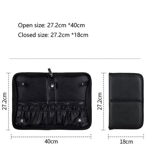 COSHINE Waterproof PU Black Professional Makeup Brush Organizer Bag, 14-HOLE Cosmetic Brushes Stand-Up Design for Organized Storage (Brushes Not Included)