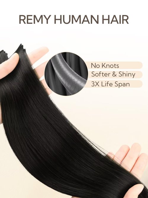 HOTBANANA Invisi Edge Tape in Hair Extensions Human Hair, 10inch 30g 10pcs Invisible & 10pcs Classic Natural Black Seamless Tape in Hair Extensions Straight Injected