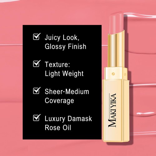 MAKI YIKA Moisture Lipstick - Hydrating Nude Pink Lip Balm for Dry Lips | Juicy Finish, MA073 Bare Soul