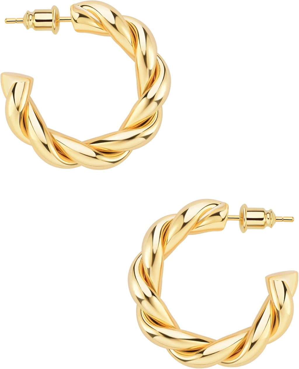 Wowshow Gold Hoop Earrings - 14K Gold Plated Chunky Lightweight Hoops for Women | Multiple Sizes Available