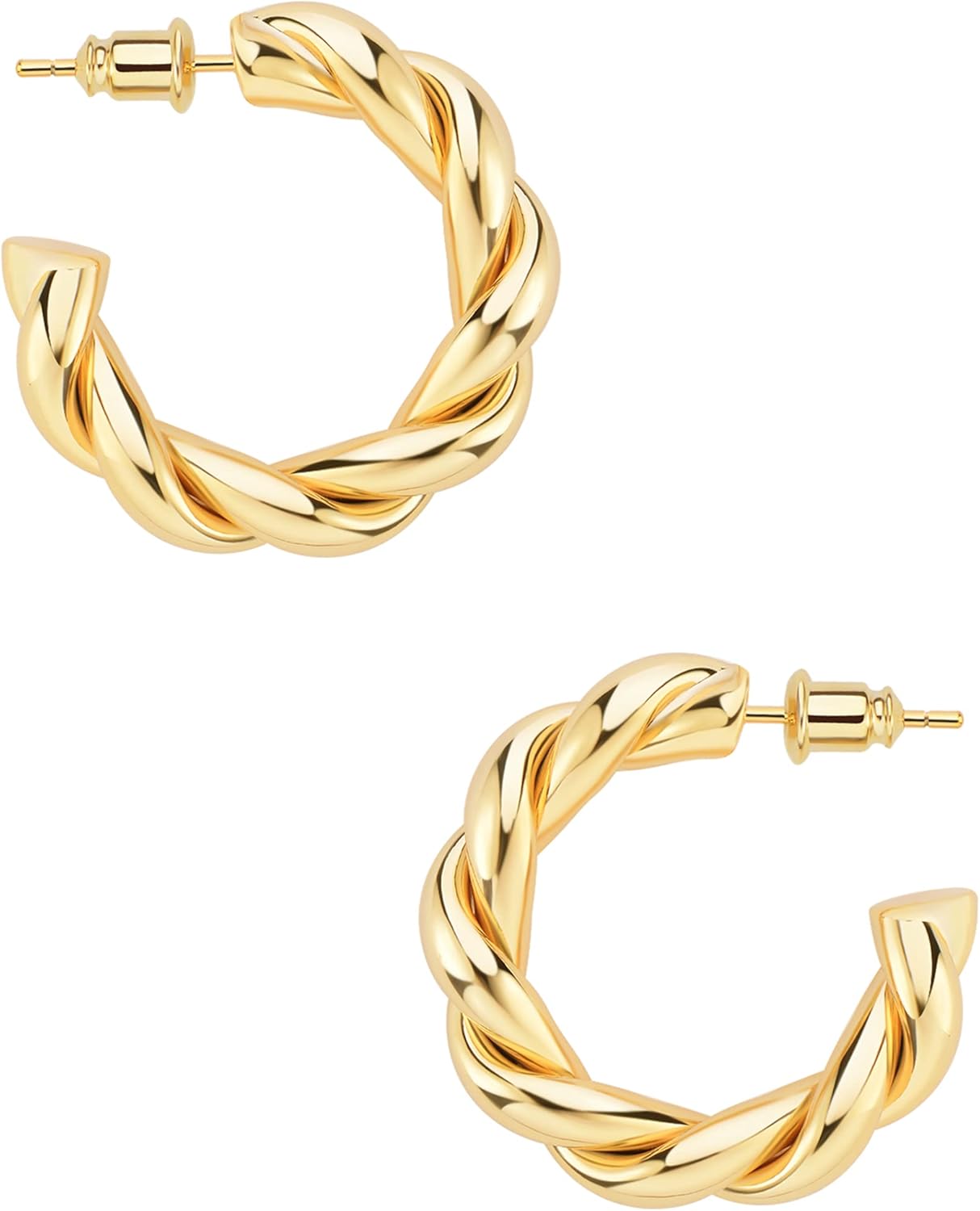 Wowshow Gold Hoop Earrings - 14K Gold Plated Chunky Lightweight Hoops for Women | Multiple Sizes Available