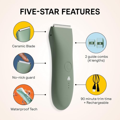 Meridian The Trimmer Original - Waterproof Electric Body Hair Trimmer for Men | Rechargeable & Versatile Sage Color