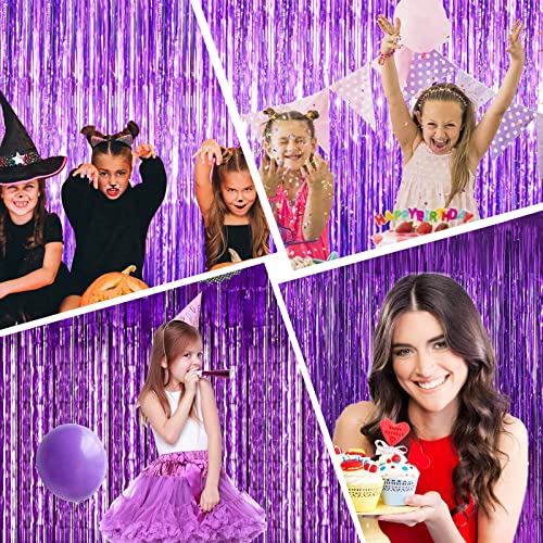 Purple Foil Fringe Curtains 5 Pack - Glitter Tinsel Backdrop for Wedding & Party