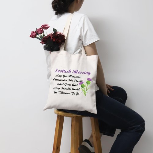 MNIGIU Scottish Thistle Makeup Cosmetic Bag Scottish Blessing Gift May Yer Blessings Outnumber The Thistle That Grow Travel Zipper Pouch (Scottish Tote)