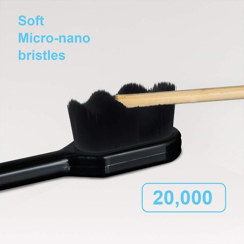 Patelai Micro Nano Toothbrush Set - 8 Pcs with 20,000 Extra Soft Charcoal Bristles for Sensitive Teeth | Black