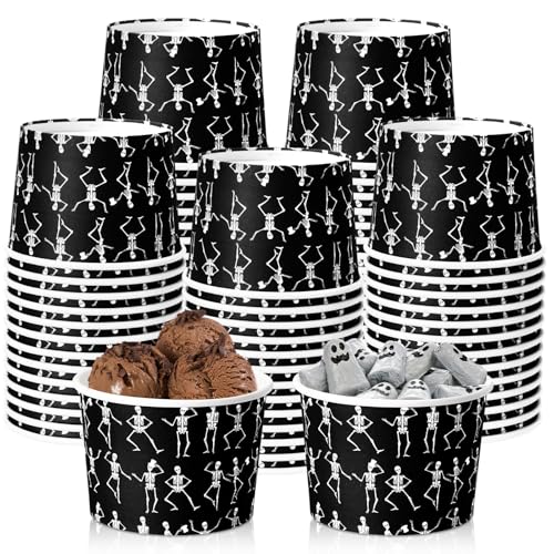 Disposable Skull Halloween Snack Cups 9 oz - Black and White Party Supplies
