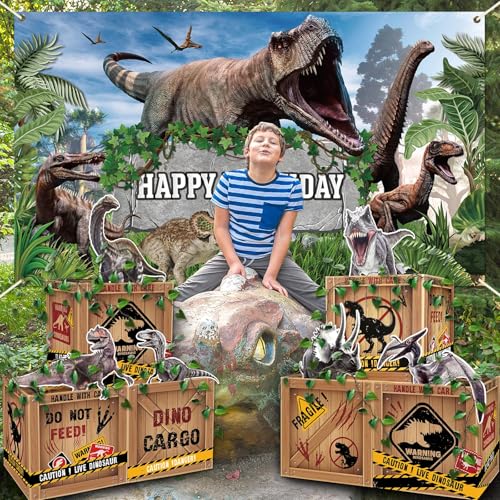 Dinosaur Party Decorations Set with Backdrop Banner and Table Centerpieces