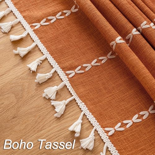 120x55 Inch Burnt Orange Linen Tablecloth with Tassel Edges for Dining & Holiday