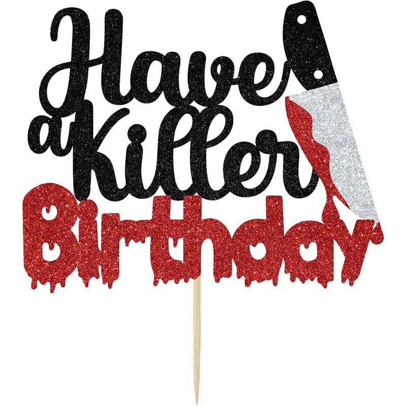 Black Glitter Halloween Cake Topper - Killer Birthday & Photo Booth Decor