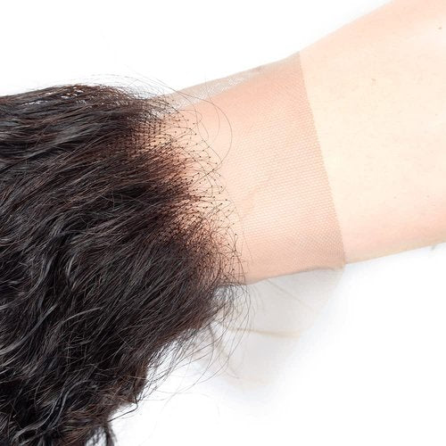 Deep Wave 13x4 Ear to Ear Transparent Lace Frontal Closure - Brazilian Virgin Human Hair Extensions, Deep Curly, Bleached Knots, Pre-Plucked With Baby Hair, Natural Color, 14 Inch