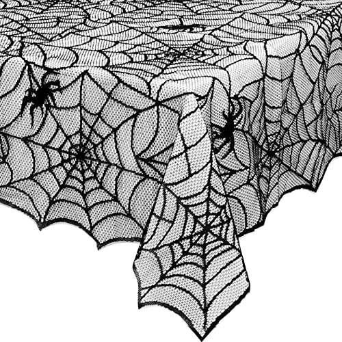 Black Lace Halloween Tablecloth - 60x104 Inch Spider Web Gothic Decor - Variation: Black / 104" x 60"