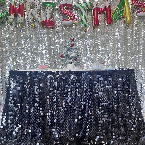 Large Black Sequin Table Skirt for 9 Ft Rectangle or Round Tables - Elegant Party Decor
