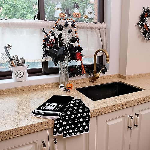 Halloween Kitchen Towels Set - Ghost & Spooky Decor, Black, 2 Pieces