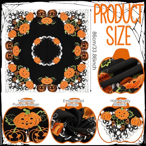 Halloween Embroidered Tablecloth for Dining Table - Black & Orange 86cm