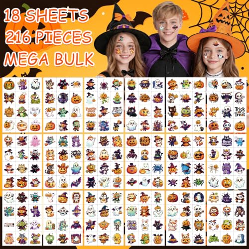 Halloween Temporary Tattoos for Kids - 216 Waterproof Fun Designs