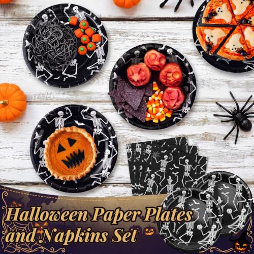 Halloween Paper Plates and Napkins Set - Dancing Skeleton Theme, 100 Pcs