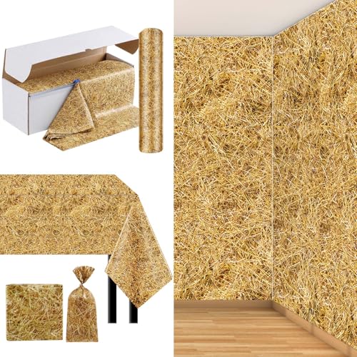 Rustic Western Straw Hay Bale Tablecloth Roll - 54x82 ft for Party Decor
