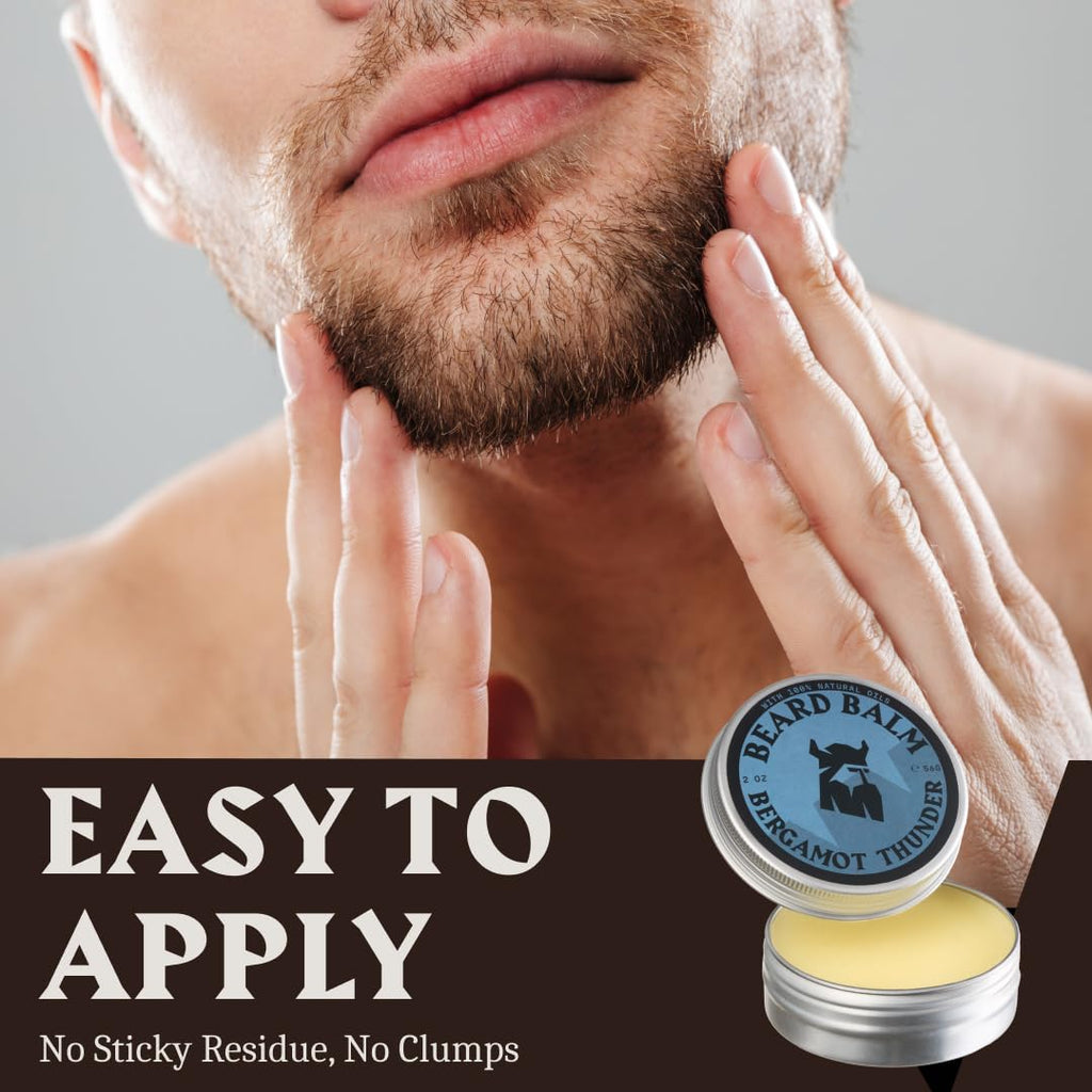 Viking Beard Balm for Men - Leave-In Conditioner & Styling Balm with Argan & Jojoba Oils | 2 Oz, Bergamot Thunder
